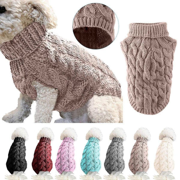 Pet Dog Turtleneck strikket genser Vintervarmer Fortykningsgenser Strikket heklet frakk Klær for liten middels stor hundevalp - Perfet Khaki S