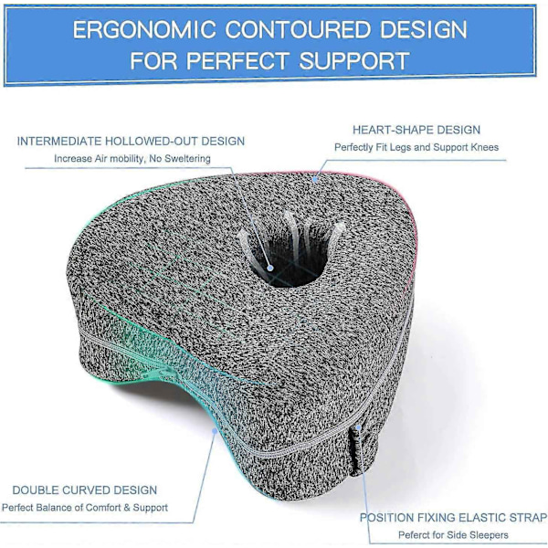 Benpude, Ergonomiske Side Sovende Puder, Memory Foam Knæpude med Rem til Sidesover, Benstøttepude - Perfekt