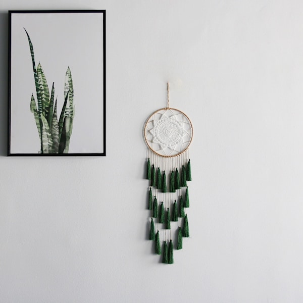 Drömfångare Hamparep Lång tofs Bohemian Hanging Craft - Perfet green