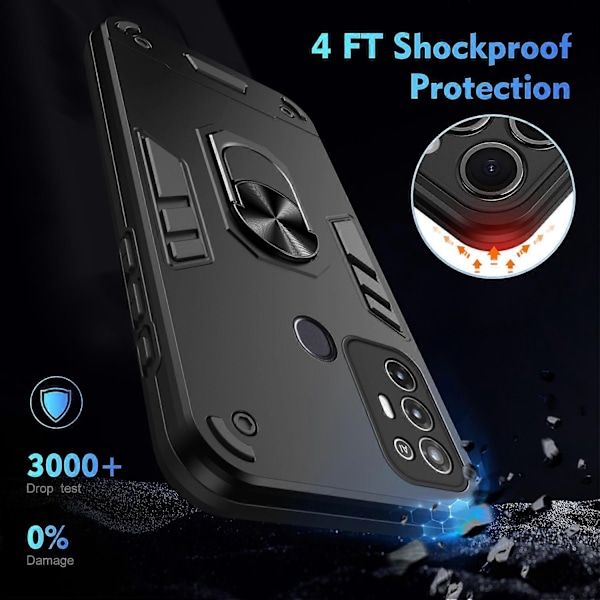 Iskunkestävä Metallinen Sormipidike Puhelinkotelo - Perfet Black Compatible with Blade A52