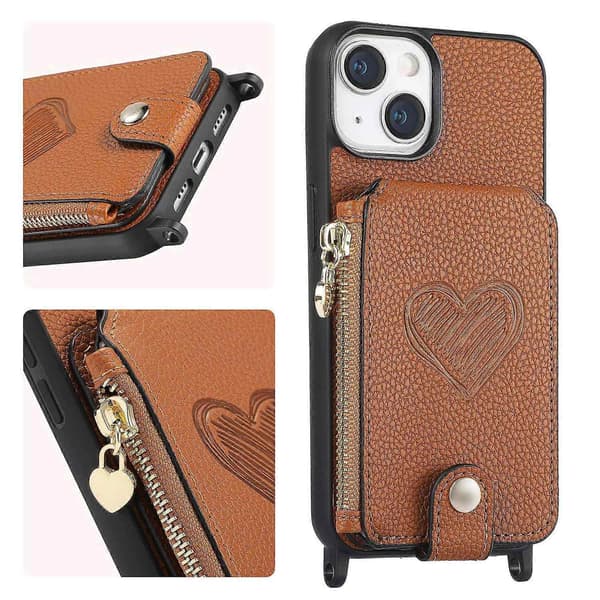 Kompatibel med Iphone 15 Plus Mobiltelefonfodral - PU Läderfodral - Perfekt Brown