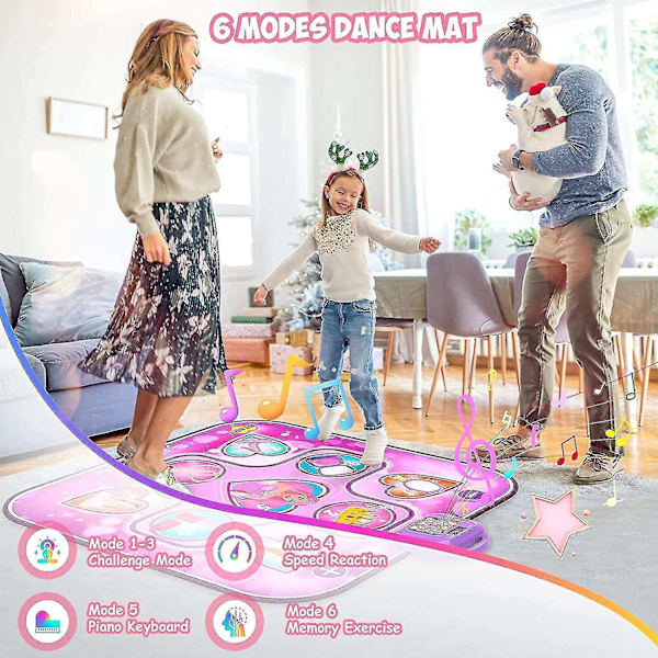 Dansmatta Leksaker för Flickor 3-12 År Gamla Födselsedagspresenter, Musikdansmatta för Barn, Dansmatta med LED-Ljus - Perfekt