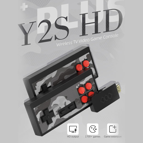 Y2SHD PLUS videospilkonsollen har 1700 klassiske spil og en mini retro trådløs controller