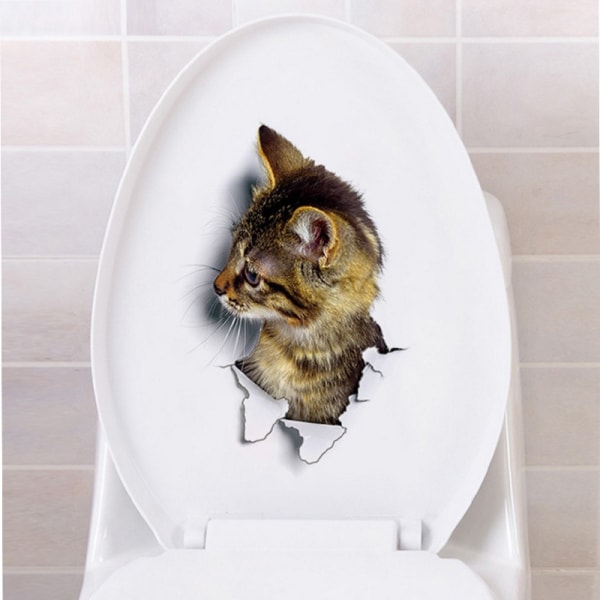 6 kpl 3D Cute Cat koristeellinen kylpyhuone seinätarrat, Broken Kitty - Perfet