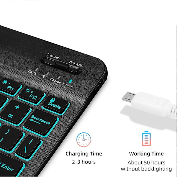 Kompatibel med Samsung Galaxy Tab A9+ Læder Etui med Aftageligt RGB Baggrundsbelyst Tastatur - Perfekt Style E