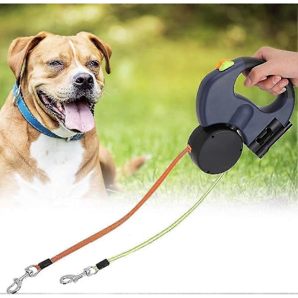 Inntrekkbar Dobbel Hundeleie med To 3 Meter Tau, 360 Graders Tangle-Free Dobbel Hundeleie, Egnet for Å Gå To Hunder - Perfekt