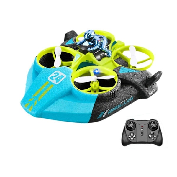 Mini RC Drone Headless Mode 3 i 1 Sjø Land Luft Flygning 2.4G Fjernkontroll Quadcopter Båt RC Helikopter leker Blå-Perfet