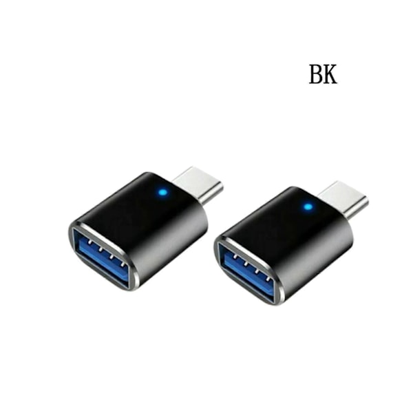 LED USB-C 3.1 Hane till USBA Hona Adapter Konverter OTG Typ C Android Mobiltelefon-Perfekt Black 2pcs