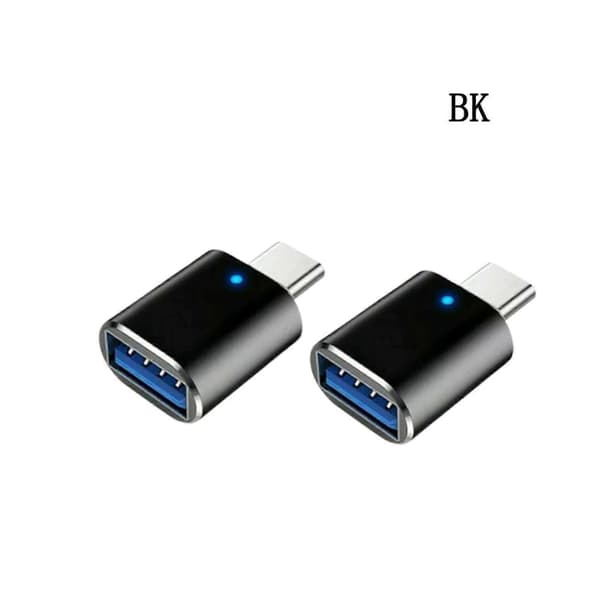 LED USB-C 3.1 Hann til USBA Hunn Adapter Konverter OTG Type C Android Mobiltelefon-Perfekt Black 2pcs