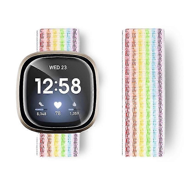 Kompatibel med Fitbit Versa 4/Sense 2 Bløde Nylon Urremme Sports Loop Udskiftningsarmbånd s202412242730-Perfet Rainbow Pinstripe