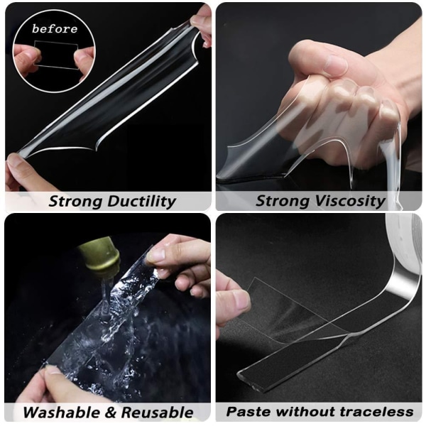 2 Pakke 3M Dobbeltklebende Transparent Nano Tape - Perfet black