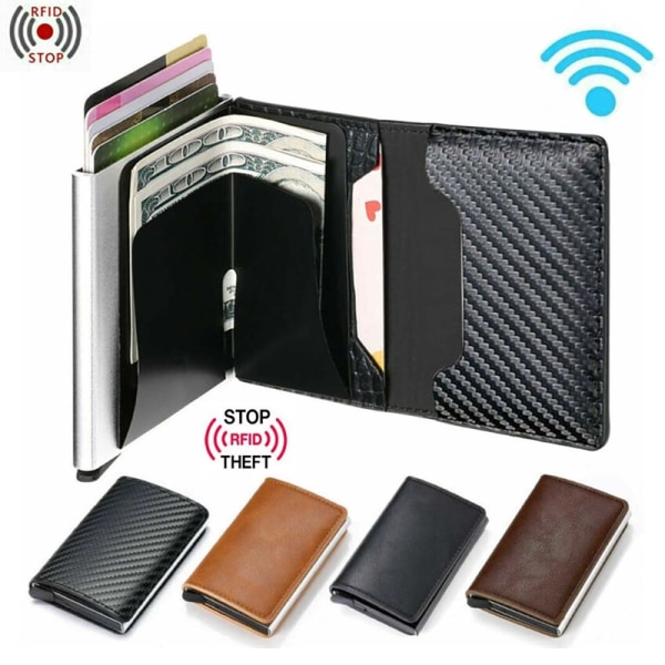 pop-up kreditkortshållare PU-läder RFID-blockerande liten plånbok - Perfet Wine Red
