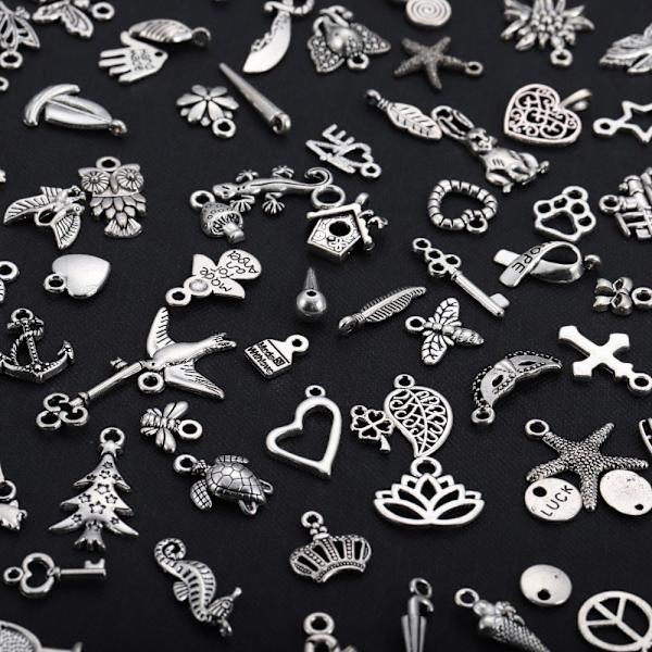 100 kpl Silver Charms Riipukset tee-se-itse-korutarvikkeille Hopea - Perfet