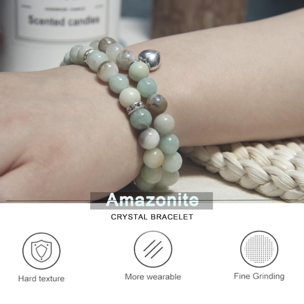 Helbredende armbånd for kvinner - Amazonite-armbånd - Healing Prayers Krystallarmbånd, 8 mm naturstein Anti Angst Stress Relief - Perfet