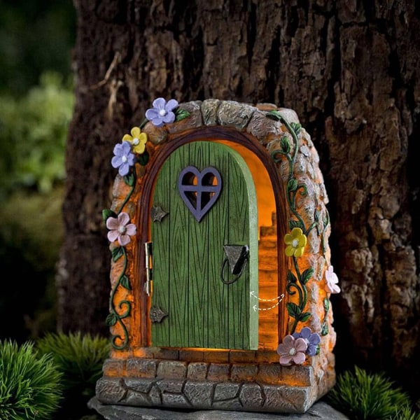 Perfekt miniatyr Fairy Gnome House Gate med solcellsdrivna LED-lampor - Perfet