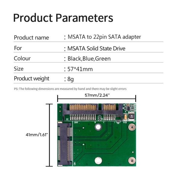 höghastighets MSATA till 22PIN SATA-adapterkort Ansluter effektivt stabil och höghastighetsöverföring utan retardation - Perfet Blue