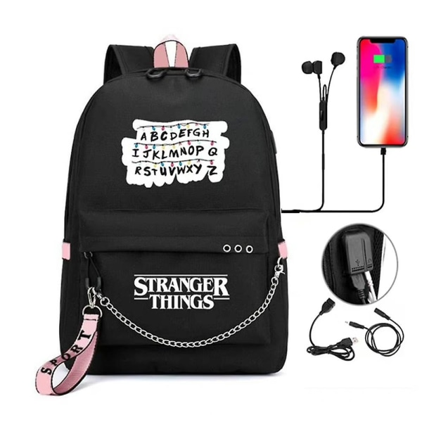 Stranger Things -teema Koululaukku USB latausreppu Lahjat - Perfet A