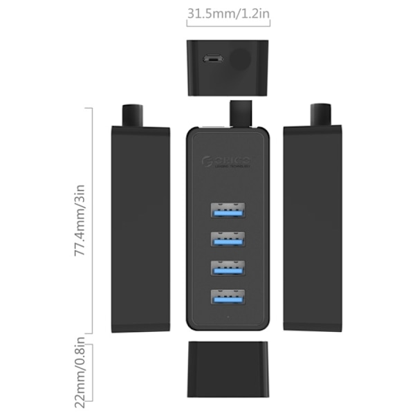 Perfekt ORICO 4-ports USB 3.0-hubb - Perfet