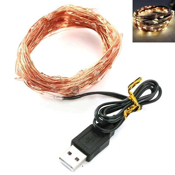 2/5/10m Vattentät Koppartråd 5V USB LED Fairy String Light Bröllopsfest Dekor KAESI-Perfet Warm White 2M