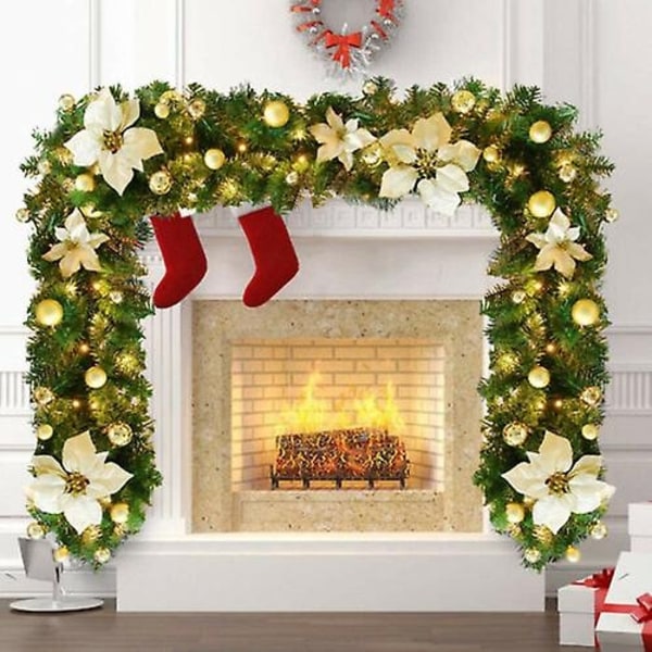 9ft Förbelyst Julkrans med Ljus Dörrkrans Julbraskamin Dekorationer-Perfekt Gold with Light