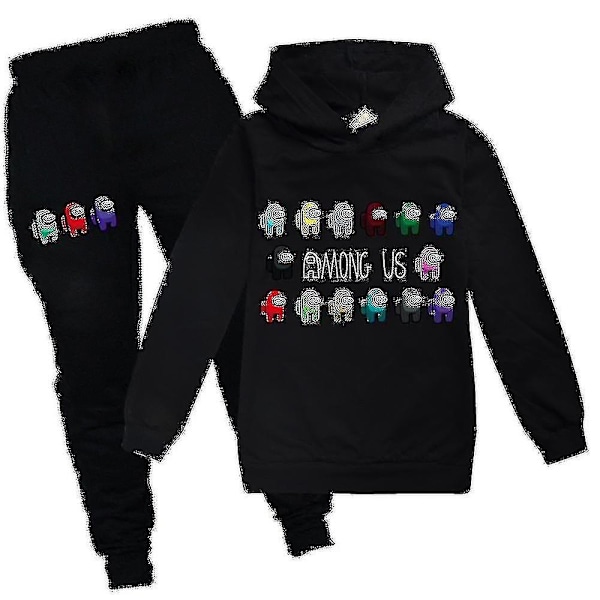 Among Us Spil Børne Hoodie Bukser Sæt Bedrager Outfit Tøj-a778-Perfet Black 15-16 Years