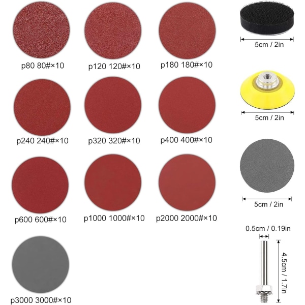 200 stycken slipskivor 50 mm sandpappersskivor Korn 80 120 180 240- Perfet