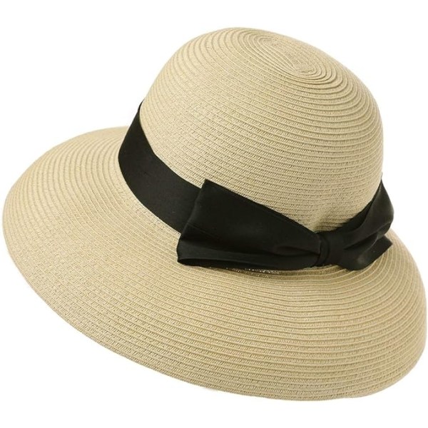 Stråhat til kvinder UPF sammenklappelig sommerhat med sløjfe strandhat - Perfet