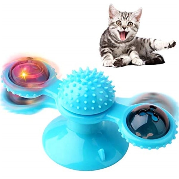 Blå spinnende vindmølle Morsom katteleke Glowing Mint Sucker Pet Chew Toy - Perfet