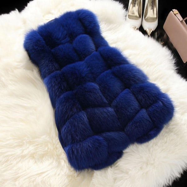 Varm Väst i Konstgjord Päls för Kvinnor - Perfekt Royal Blue 4XL