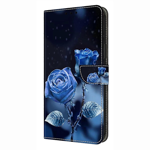 Yhteensopiva Samsung Galaxy S25 Lompakkokotelon kanssa, kuvioitu, seisontatuellinen nahkainen suojakotelo - Floral Butterfl-Perfet Blue Roses