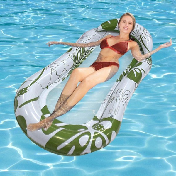 Adult Pool Inflatable Sun Lounger Pool Float with Headrest, Swimming Pool Summer Beach Toys for Party-Perfet pattern green