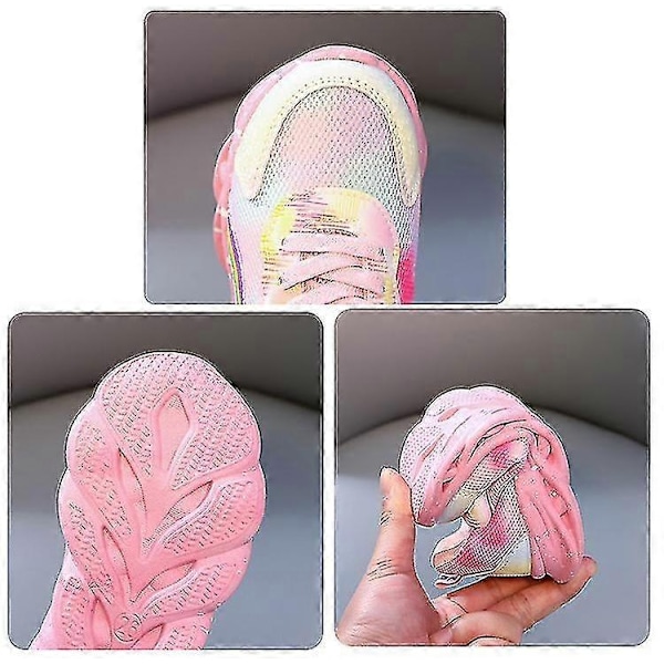 Flickor LED Casual Sneakers Elsa Princess Tryck Utomhusskor Barn Lysande Halkfria Skor för Vår och Vinter-Perfekt Pink P 26-insole 16cm