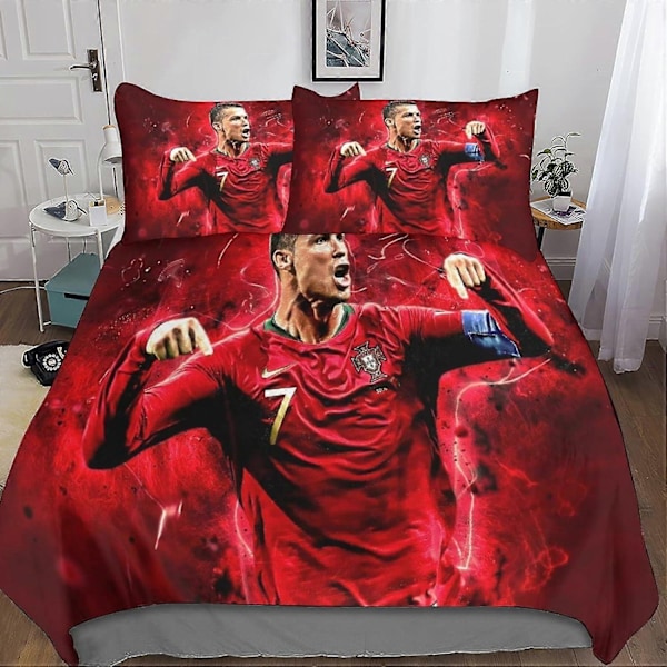 Cristiano Ronaldo Täcke med Kuddfodral Fotbollssängkläder Set Mikrofiber Täcke med Blixtlås Vuxen Ungdom K 135*200 cm - Perfekt Single135x200cm
