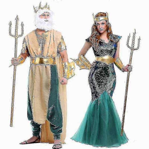 Carnival Sea Mermaid Kostyme Menn Sexy Poseidon Fancy Dress Halloween Purim Karneval Mardi Gras Antrekk Boris-Perfet Poseidon Costume XL