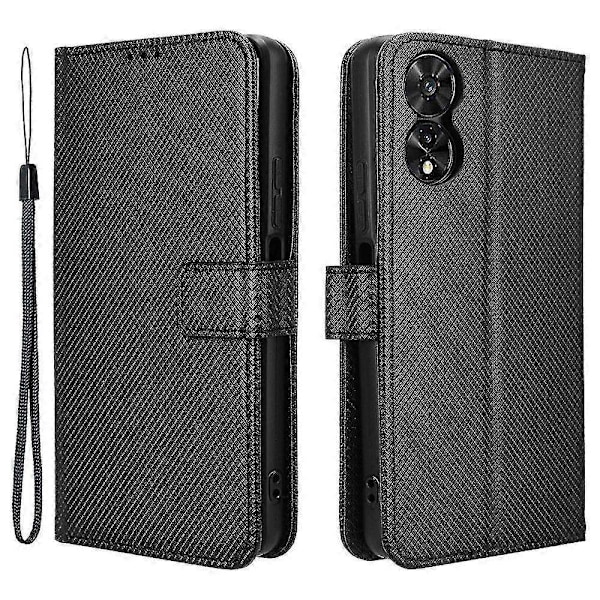 Kompatibel med TCL 505 T509K T5094 Deksel Diamanttekstur PU-Lær Kortspor Stativ Telefondeksel-Perfet Black