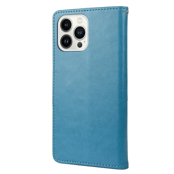 Butterfly Flower PU-deksel Kompatibelt med iPhone 14 Pro-Perfet Blue