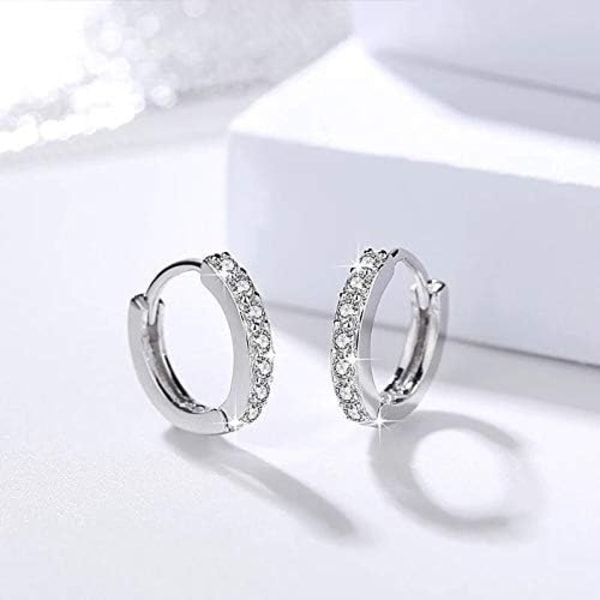 Jewelers 925 Sterling Silver Rhinestones Hoop Stud örhängen för kvinnor (1061 Silver) - Perfet