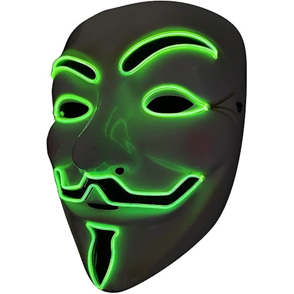 LED Mask V Vendetta Mask Neon Mask EL Wire Lyser upp för Halloween Kostym Cosplay Party-Perfekt V-green