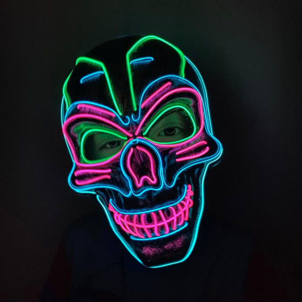 Halloween Cosplay LED -naamio syttyy Pelottava pääkallo/jokeri naamio, jossa on 3 valotilaa Halloween Cosplay -pukujuhliin - Perfet