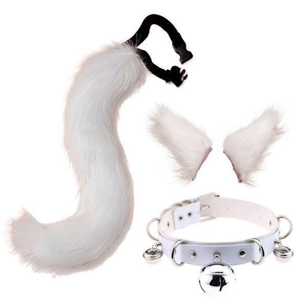 Kissan korvat ja ihmissusieläimen hännän cosplay-asu - täydellinen white 65cm