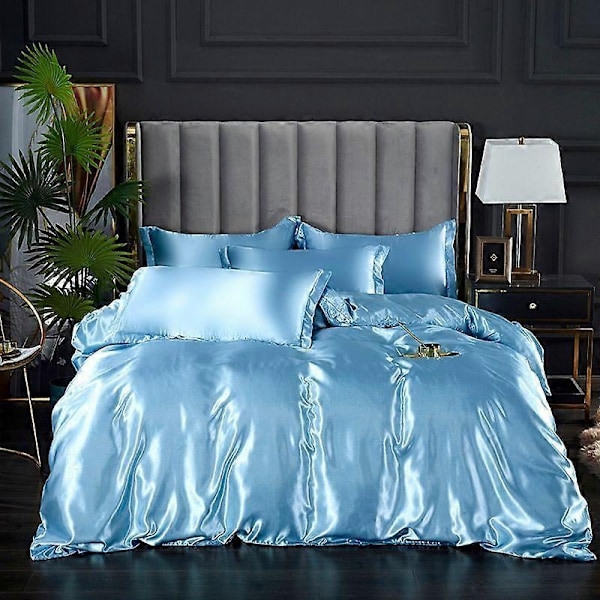 Minglan ensfarget sengetøy i imitert silke, eksklusivt sateng sengetøy dynetrekk putevar fire-delt sett - Perfekt qianlanse 180x220cm 4pcs
