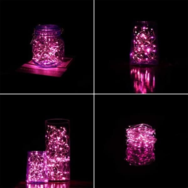 1-meters mini LED ljusslinga, batteridriven, rosa