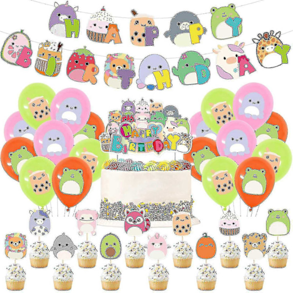 Squish Mallows Födelsedagsdekorationer, Squish Mallows Kalastillbehör Inkluderar Födelsedagsbanner, Tårtdekoration, Squish Mallows Ballonger-Perfekt Set 1