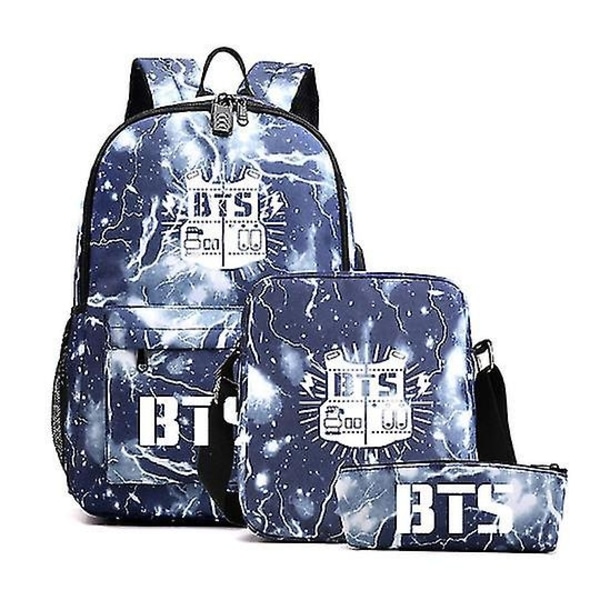 Bts Youth League med samme stil herre- og dameryggsekk USB-lading Student skolesekk Skulderveske Blyantveske Tredelt sett- Perfet diamond color