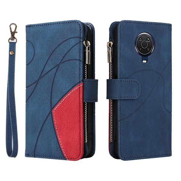 Plånboksfodral för Nokia G20/G10 med blixtlåsficka, nio kortplatser, PU-läder, magnetiskt spänne, kompatibel med Nokia G20/G10 - Perfekt Blue