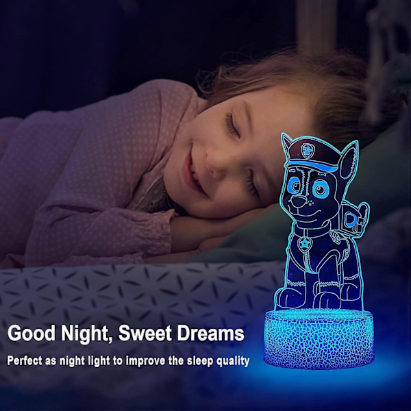 PAW Chase Rubble Zuma Natlampe til Børn, 3D Led Bord Sengelampe Anime, Touch Lampe med 16 Farveskift og Fjernbetjening - Perfekt
