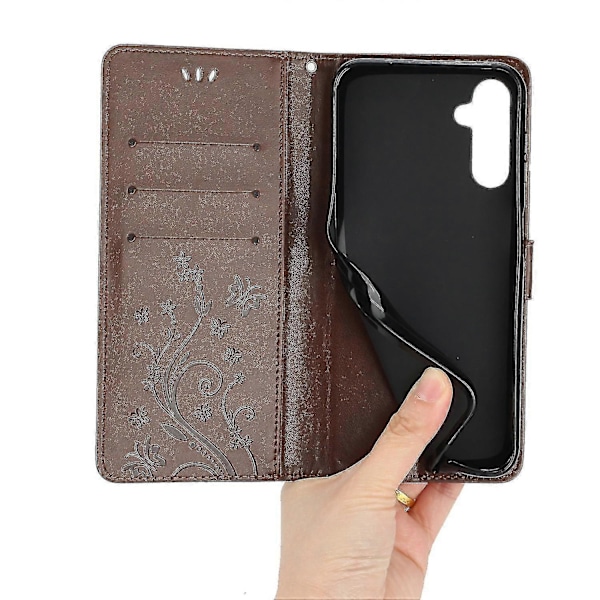 Kompatibel med Samsung Galaxy A55 5G Sommerfugl Læder Etui Telefon Cover med Stand Wallet-Perfet Brown
