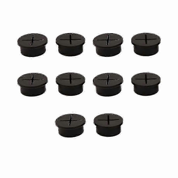 10 kpl Joustavia Silikonisia Pöytäjohtojen Läpivientejä - Kaapeliaukon Suojuksia - Täydellinen Black 25mm