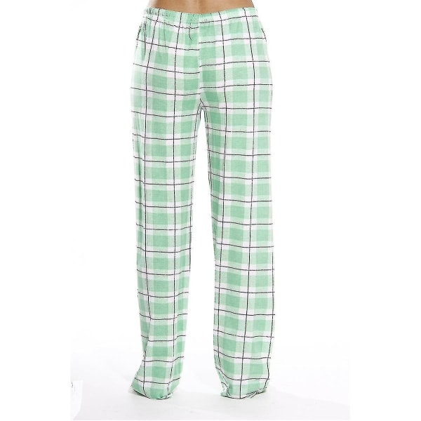 Naisten pyjamahousut taskuilla, pehmeä flanelliruudullinen pyjamahousut naisille CNMR green S