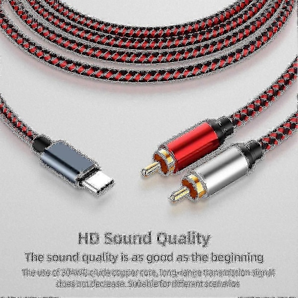 Usb Typ C till 2 Rca Ljudkabel Typ-c Rca Kabel,(1m/3ft)-Perfet